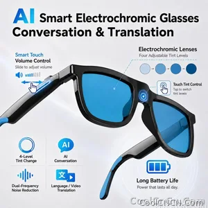 CoolWiz Smart Glasses, 4 Levels Electrochromic — New Business Style for Men, 164+ Translation Languages via ChatGPT, Black Sunglasses, Waterproof, suitable for outdoor sports and everyday use - view 9