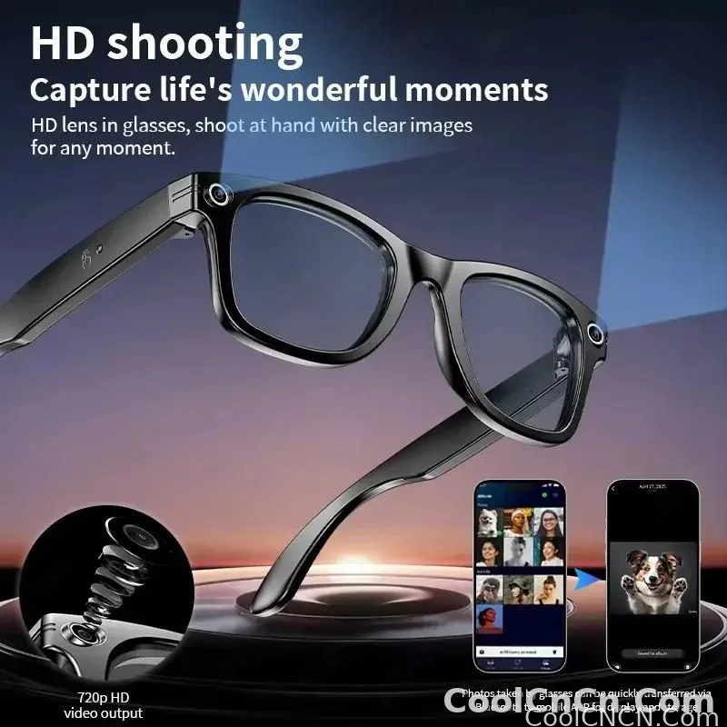 CoolWiz smart glasses with a 1080P video camera, black sunglasses, Bluetooth call translation, music playback, recording, men’s photochromic glasses for outdoor sports and everyday use - detail