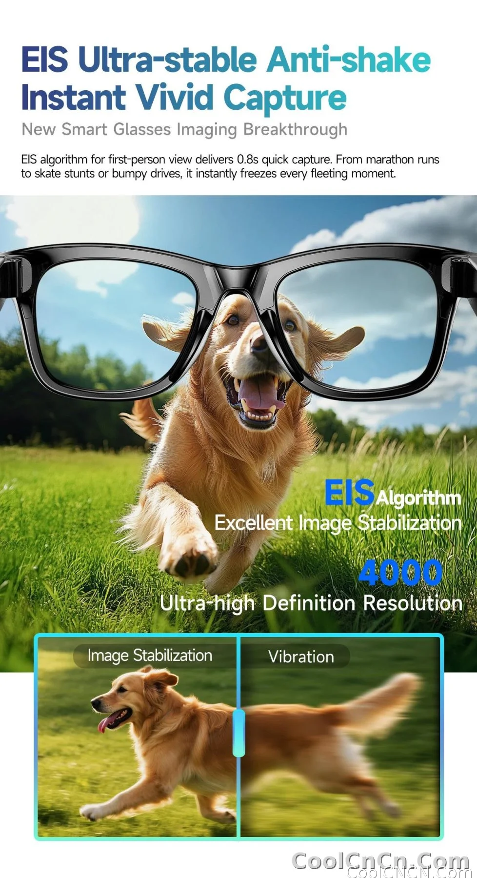 CoolWiz smart glasses with a 1080P video camera, black sunglasses, Bluetooth call translation, music playback, recording, men’s photochromic glasses for outdoor sports and everyday use - detail