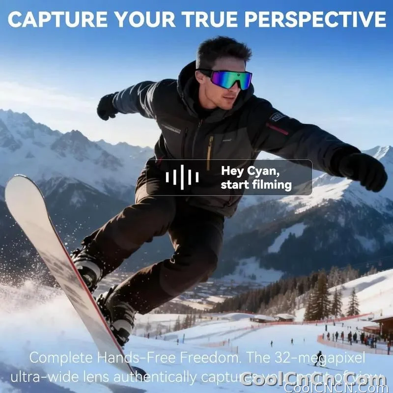 CoolWiz WiFi smart 8MP camera glasses for men, 1080p HD video recording, 32GB storage, polarized sunglasses with AI voice dialogue translation, suitable for sports and outdoor daily use - detail