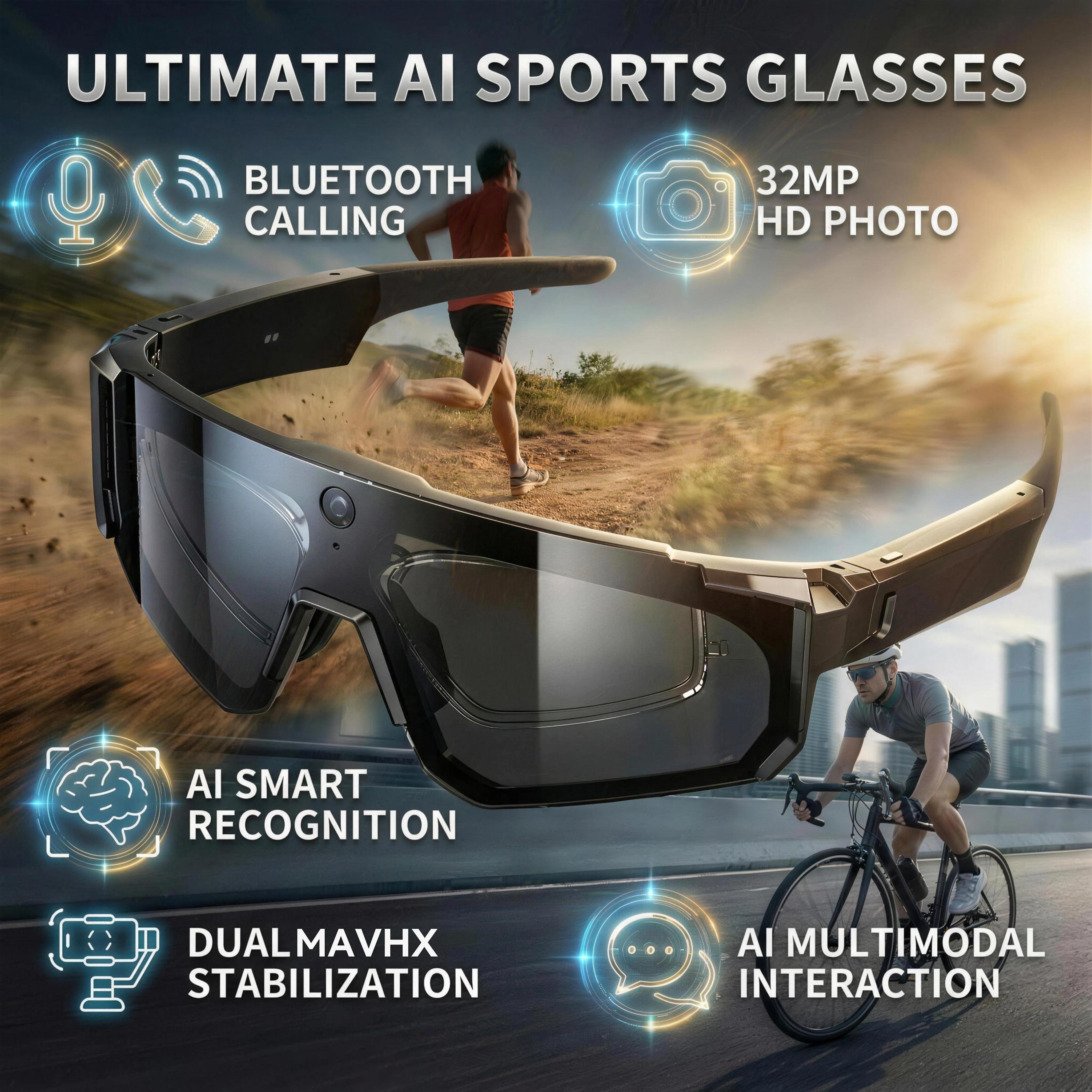 CoolWiz WiFi smart 8MP camera glasses for men, 1080p HD video recording, 32GB storage, polarized sunglasses with AI voice dialogue translation, suitable for sports and outdoor daily use - gallery