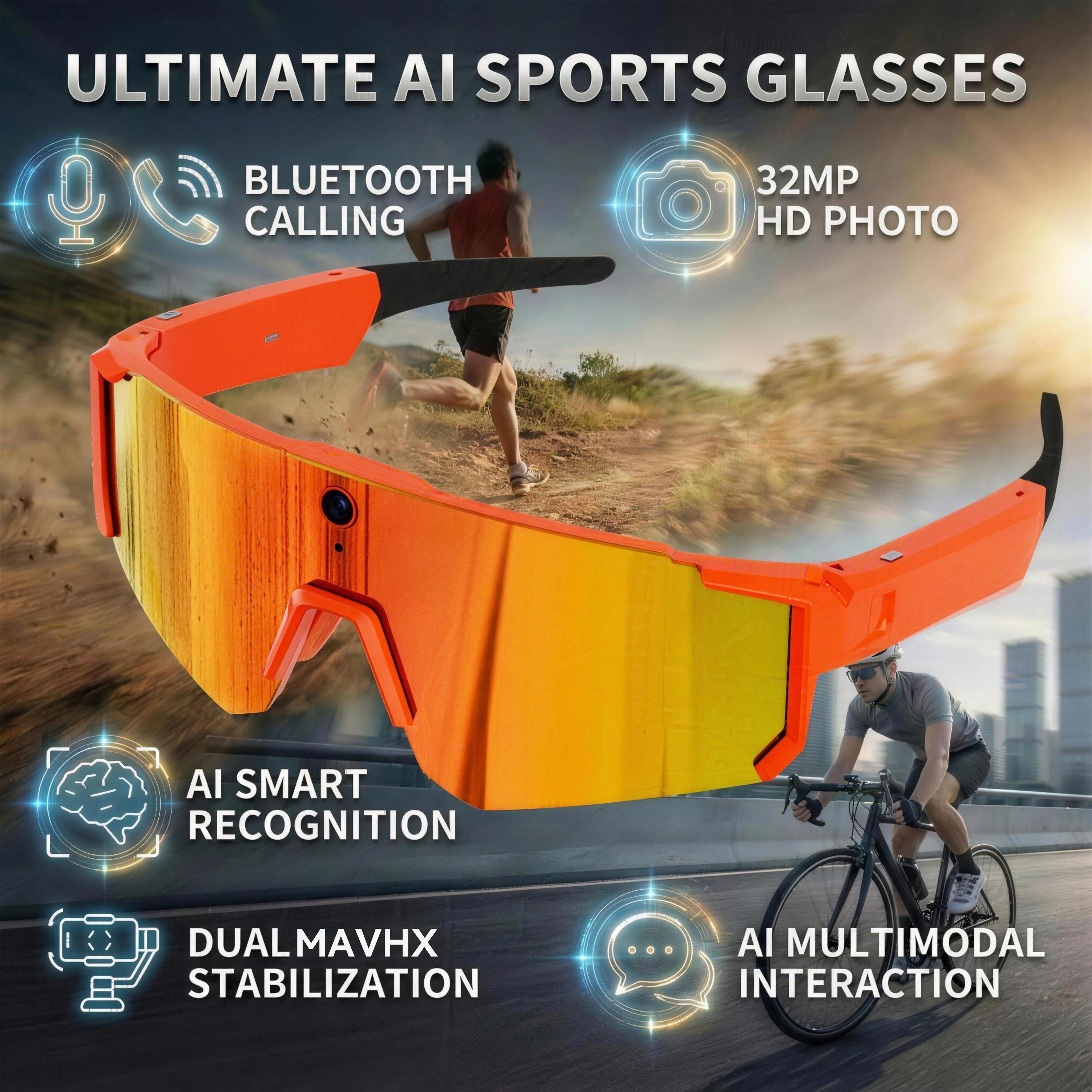 CoolWiz WiFi smart 8MP camera glasses for men, 1080p HD video recording, 32GB storage, polarized sunglasses with AI voice dialogue translation, suitable for sports and outdoor daily use - gallery