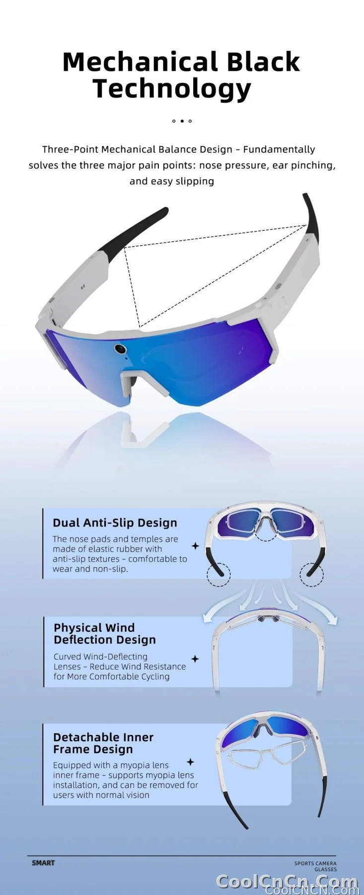 CoolWiz WiFi smart 8MP camera glasses for men, 1080p HD video recording, 32GB storage, polarized sunglasses with AI voice dialogue translation, suitable for sports and outdoor daily use - detail
