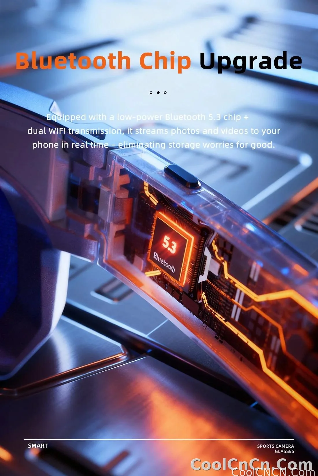 CoolWiz WiFi smart 8MP camera glasses for men, 1080p HD video recording, 32GB storage, polarized sunglasses with AI voice dialogue translation, suitable for sports and outdoor daily use - detail