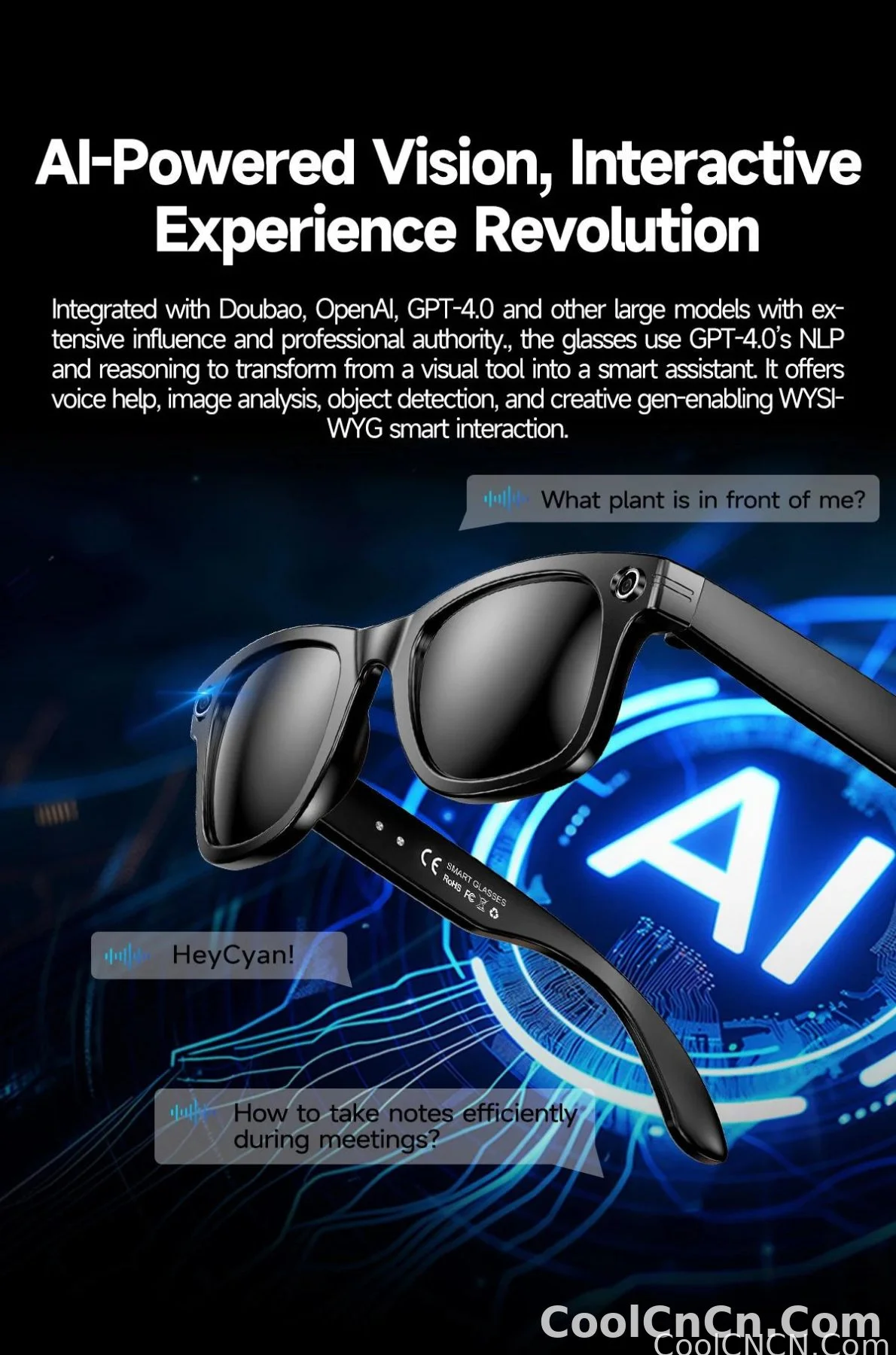 CoolWiz Camera HD Pixel 800W New 32GB Smart Glasses for Women — Photo Capture & Video Recording, AI Translation, Waterproof AI Glasses for Men, suitable for outdoor sports and daily use - detail