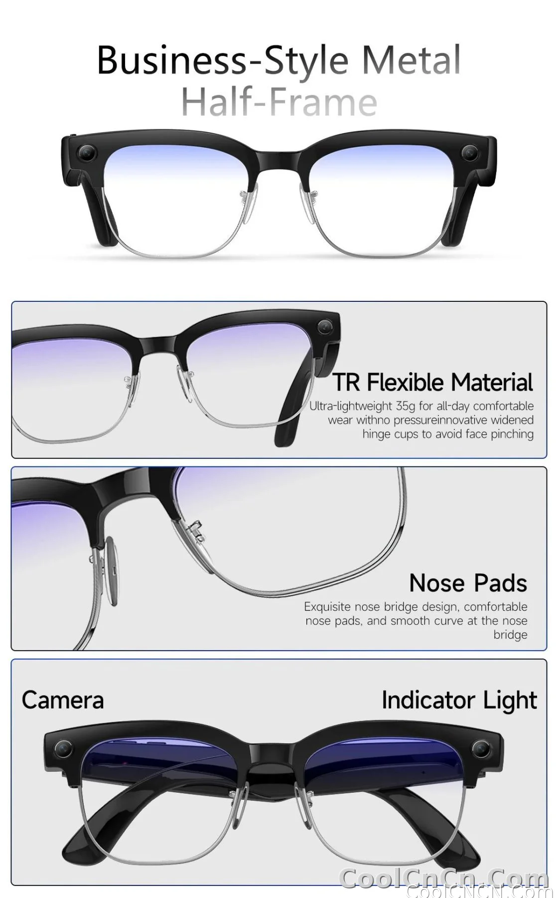 CoolWiz AI Smart Glasses 4K HD with Color Change, 8MP Camera, 1080p Video, AI Music Player, AI Calls, AI Sports Glasses for Men, for Outdoor Sports and Everyday Use - detail