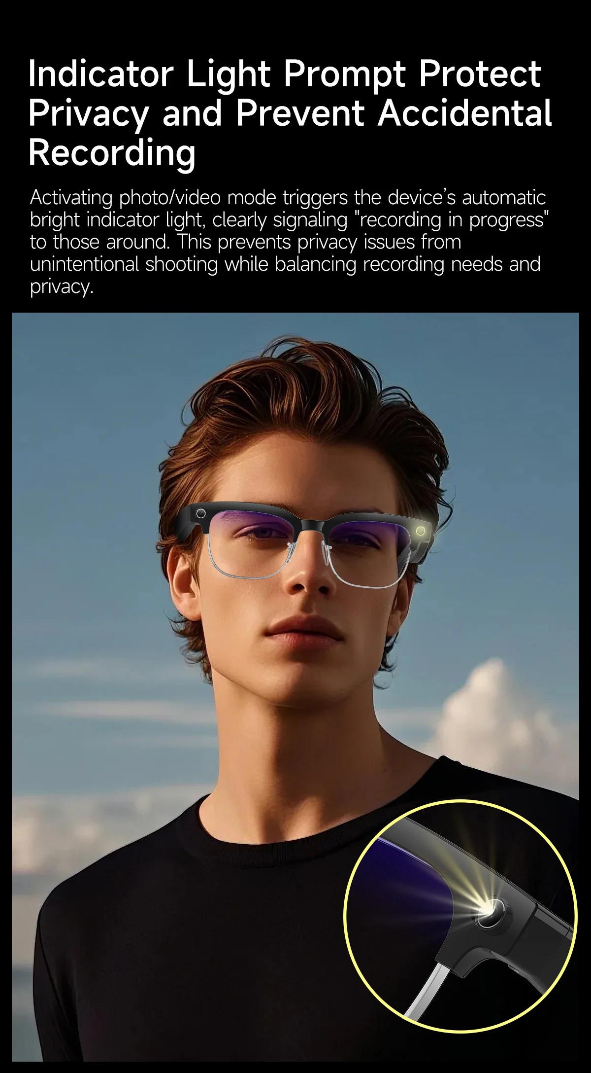 CoolWiz AI Smart Glasses 4K HD with Color Change, 8MP Camera, 1080p Video, AI Music Player, AI Calls, AI Sports Glasses for Men, for Outdoor Sports and Everyday Use - gallery