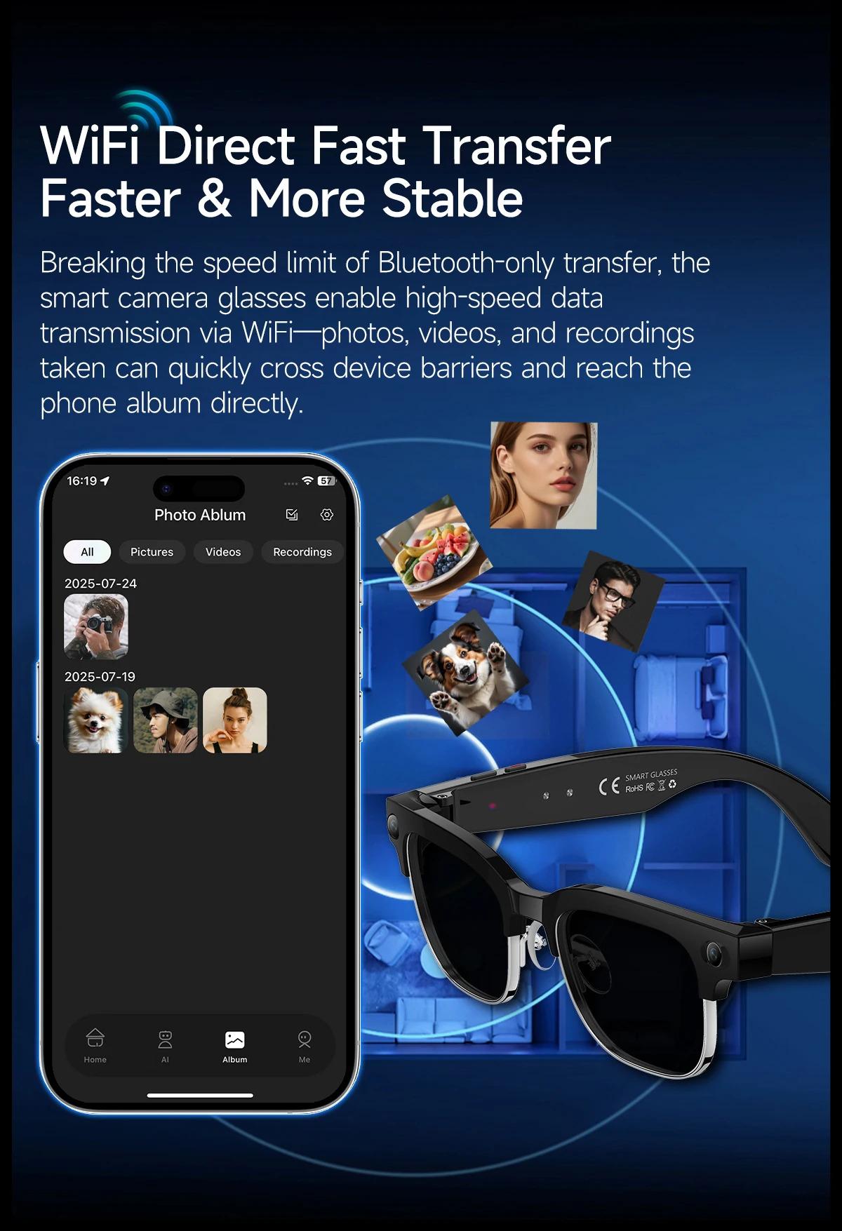 CoolWiz AI Smart Glasses 4K HD with Color Change, 8MP Camera, 1080p Video, AI Music Player, AI Calls, AI Sports Glasses for Men, for Outdoor Sports and Everyday Use - gallery