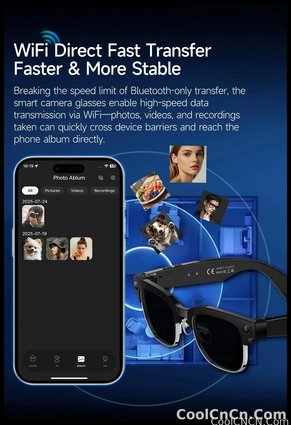 CoolWiz AI Smart Glasses 4K HD with Color Change, 8MP Camera, 1080p Video, AI Music Player, AI Calls, AI Sports Glasses for Men, for Outdoor Sports and Everyday Use - detail