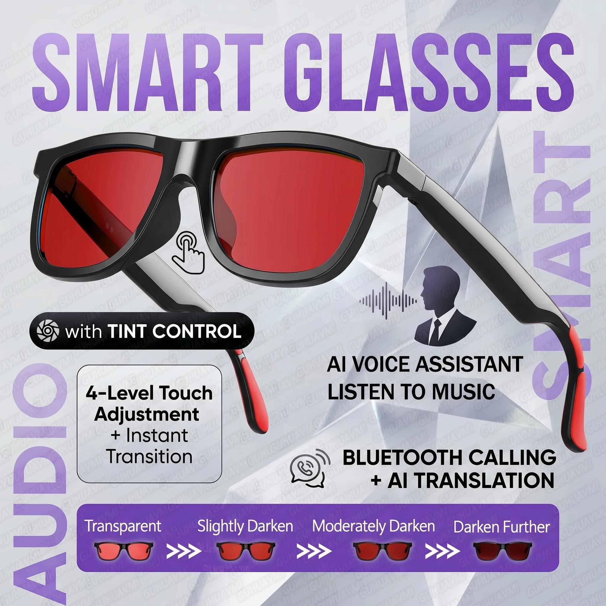 CoolWiz Cermin Mata Pintar Audio Lensa Elektrochromic Sentuhan 4 Kelajuan Baharu 164+Terjemahan Bahasa Panggilan Bluetooth Cermin Mata Hitam Muzik ChatGPT Untuk Sukan Luar dan Penggunaan Harian - gallery