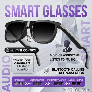 CoolWiz Cermin Mata Pintar Audio Lensa Elektrochromic Sentuhan 4 Kelajuan Baharu 164+Terjemahan Bahasa Panggilan Bluetooth Cermin Mata Hitam Muzik ChatGPT Untuk Sukan Luar dan Penggunaan Harian - view 8