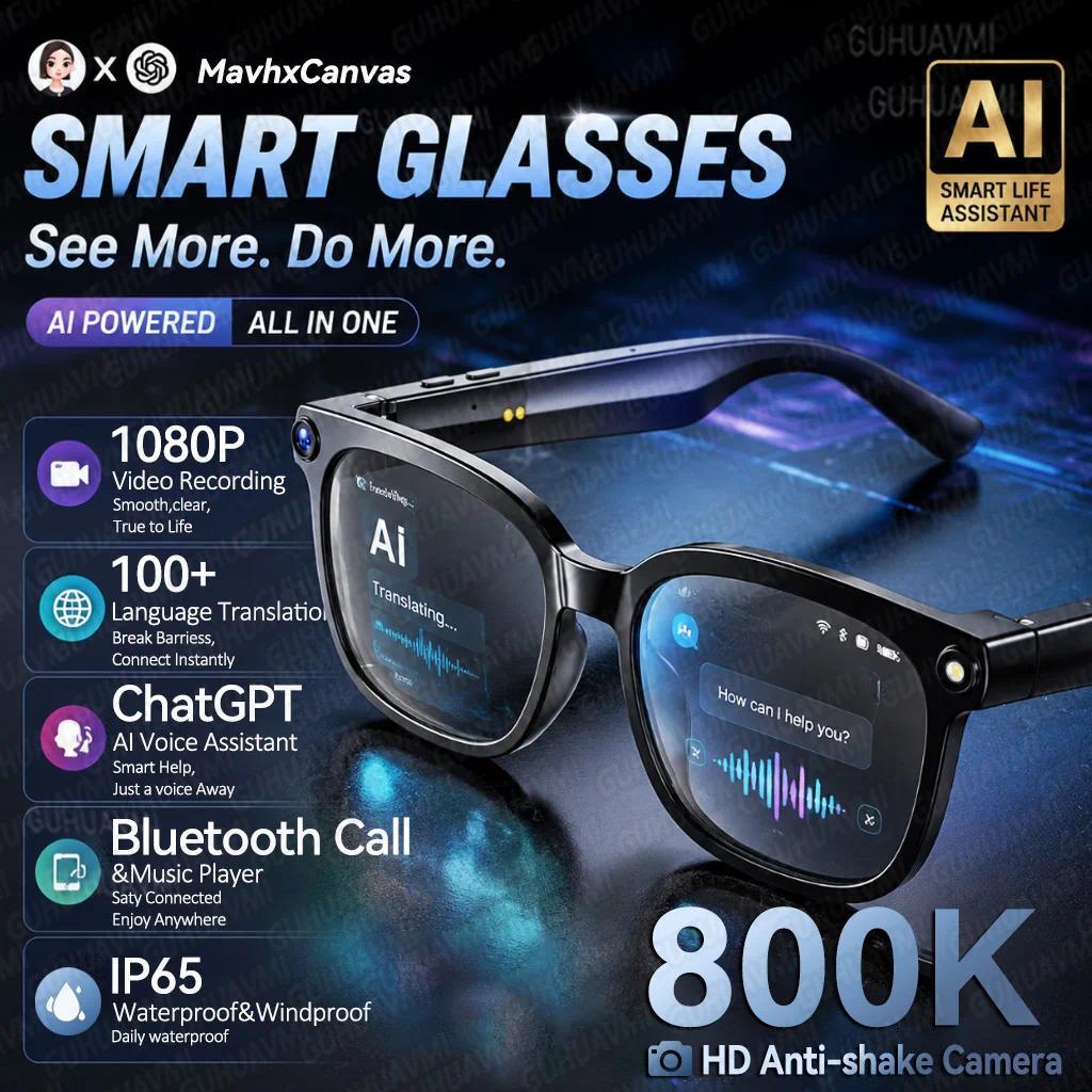 2026 New POV 800W Pixel 4K HD Trave Business Smart Glasses Men&Women 100+Language Translation 1080P Video Chatgpt Sunglasses IOS