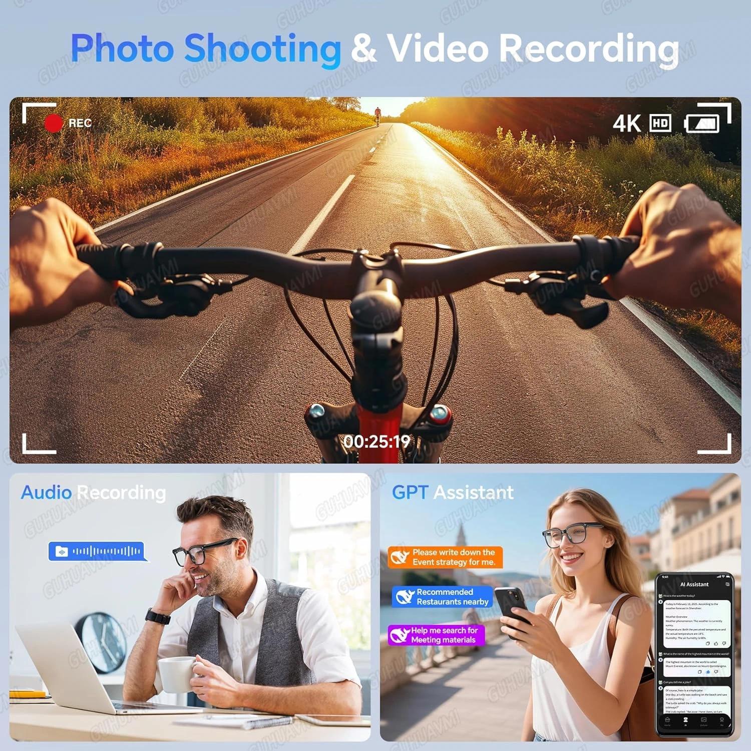 2026 New 800W HD Pixel Smart Glasses Men Anti-shake Camera AI Language Translation Video Recording ChatGPT Music Call Sunglasses - gallery