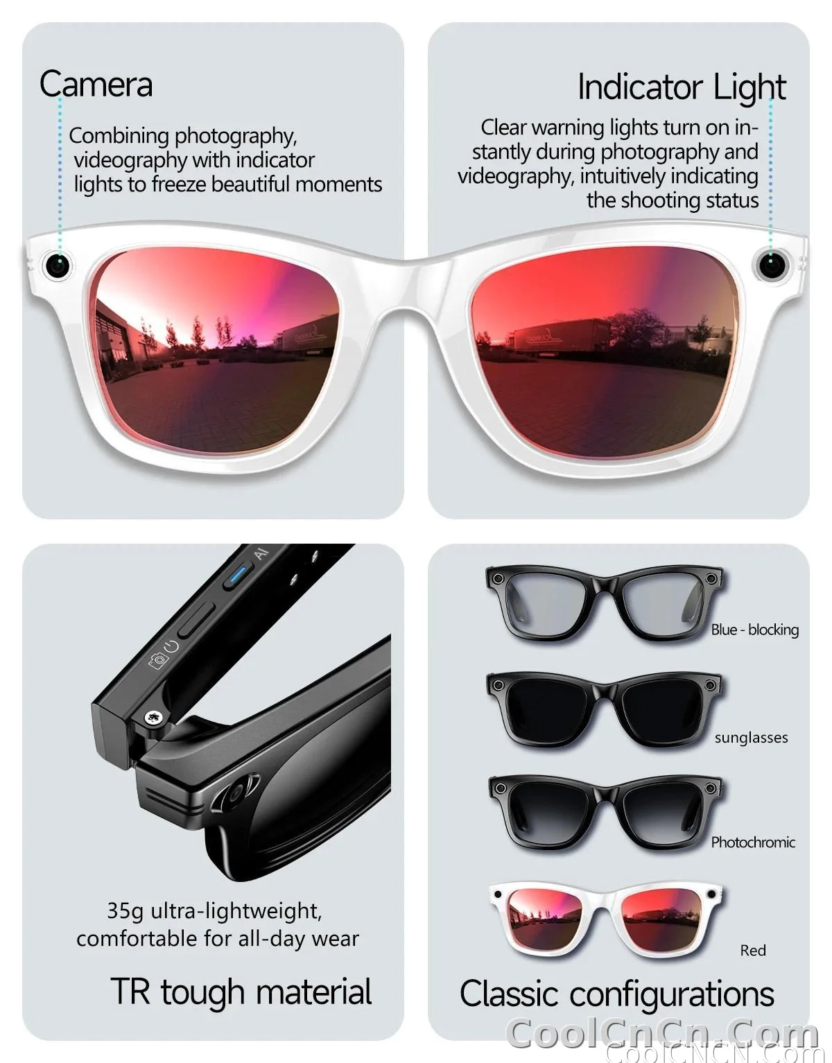New Upgrade Smart Glasees With Camera Video Recording Languages Bluetooth Call Translation Voice Sunglasses - detail