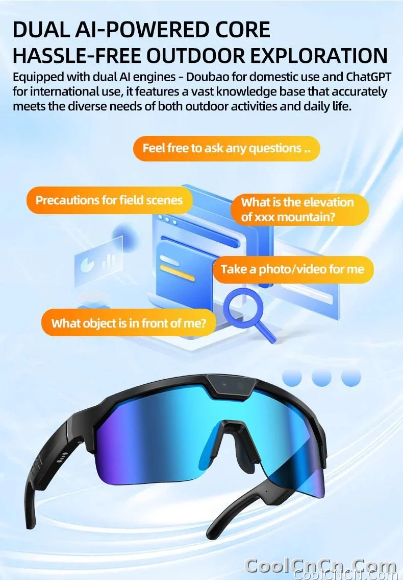2026 New AI Smart Sports Glasses with 1200P Camera 4k Anti-Shake AI Voice Translator Bluetooth Call Dual Mic Audio Sunglasses - detail