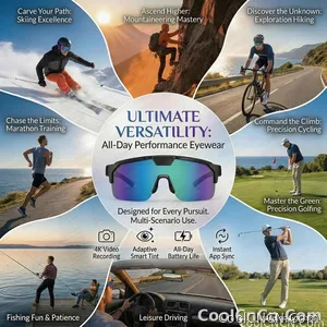 2026 New AI Smart Sports Glasses with 1200P Camera 4k Anti-Shake AI Voice Translator Bluetooth Call Dual Mic Audio Sunglasses - view 7