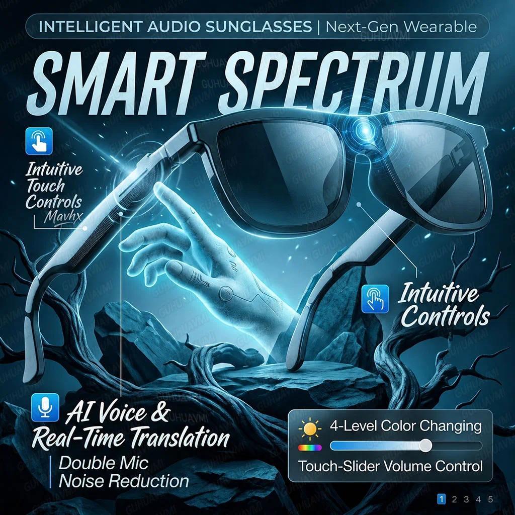 New Smart Audio Sunglasses 2026 Bluetooth Call AI Translation Touch Color Change Sliding Volume Control Dual Mic ENC Waterproof