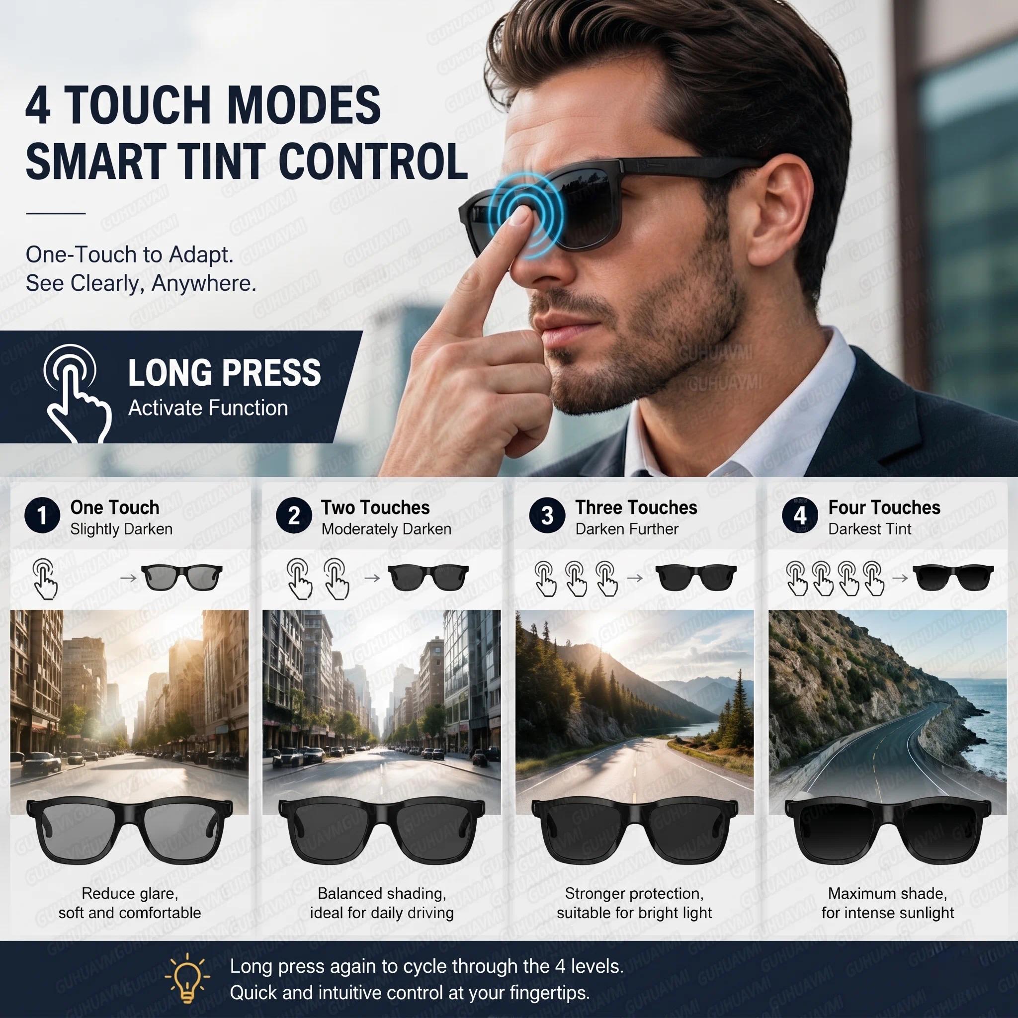 2026 New Electrochromic Lens Audio Smart Glasses Men 164+Language Translation AI ChatGPT BT Call Music Player Sunglasses Women - gallery