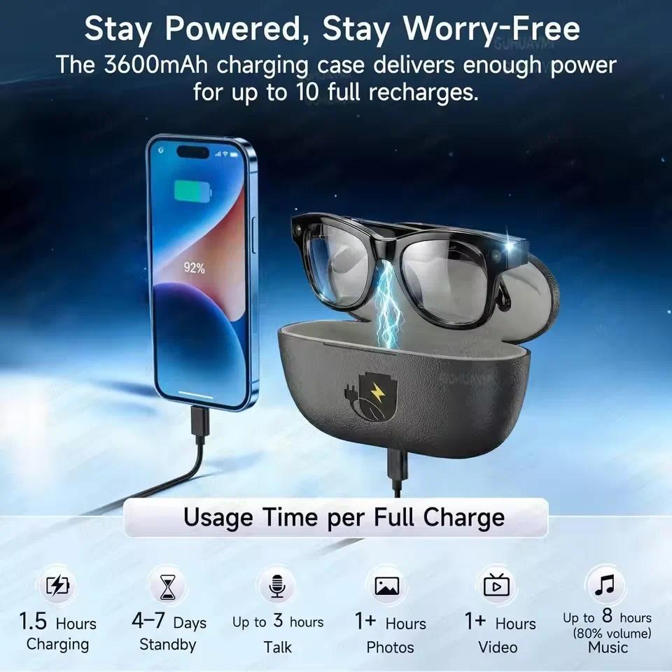 New 2026 AI Smart Glasses 1080P Camera Video Recorder Open Ear Bluetooth Audio Voice Control WiFi Sync Sports Glasses Men Use HD - gallery