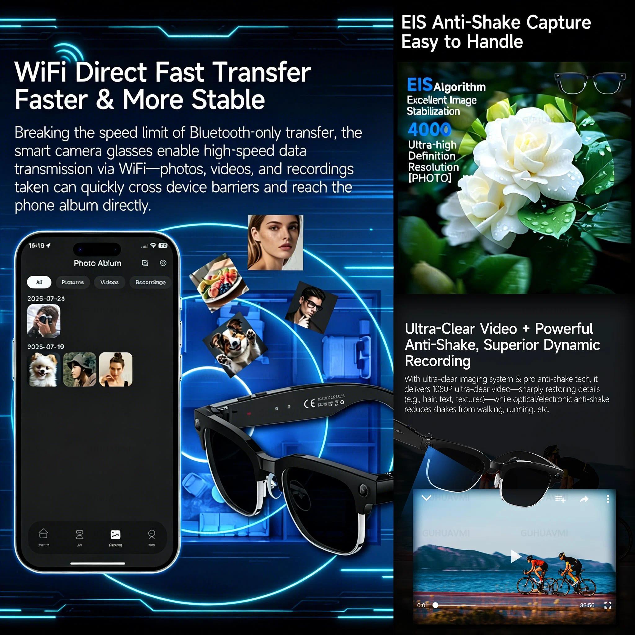2026New 4K Ultra HD Color Change BT Call Smart Glasses AI Chat Music Player 800W Pixel Camera 1080P Video  AI Sports Glasses Men - gallery