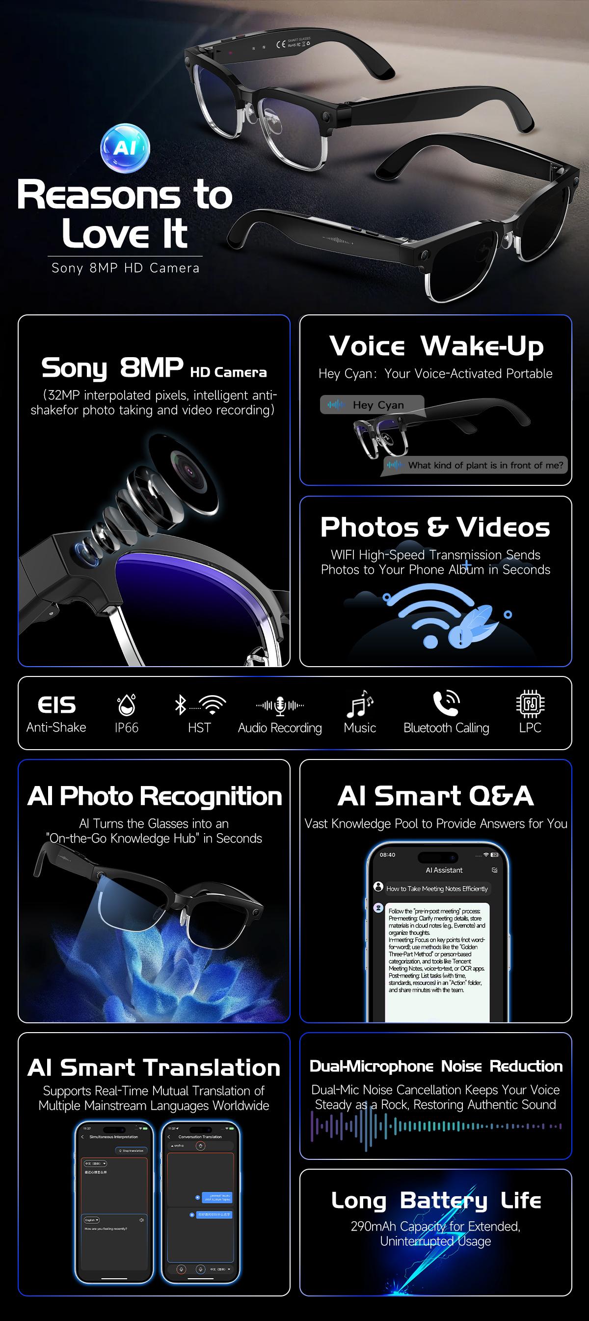 2026New 4K Ultra HD Color Change BT Call Smart Glasses AI Chat Music Player 800W Pixel Camera 1080P Video  AI Sports Glasses Men - gallery