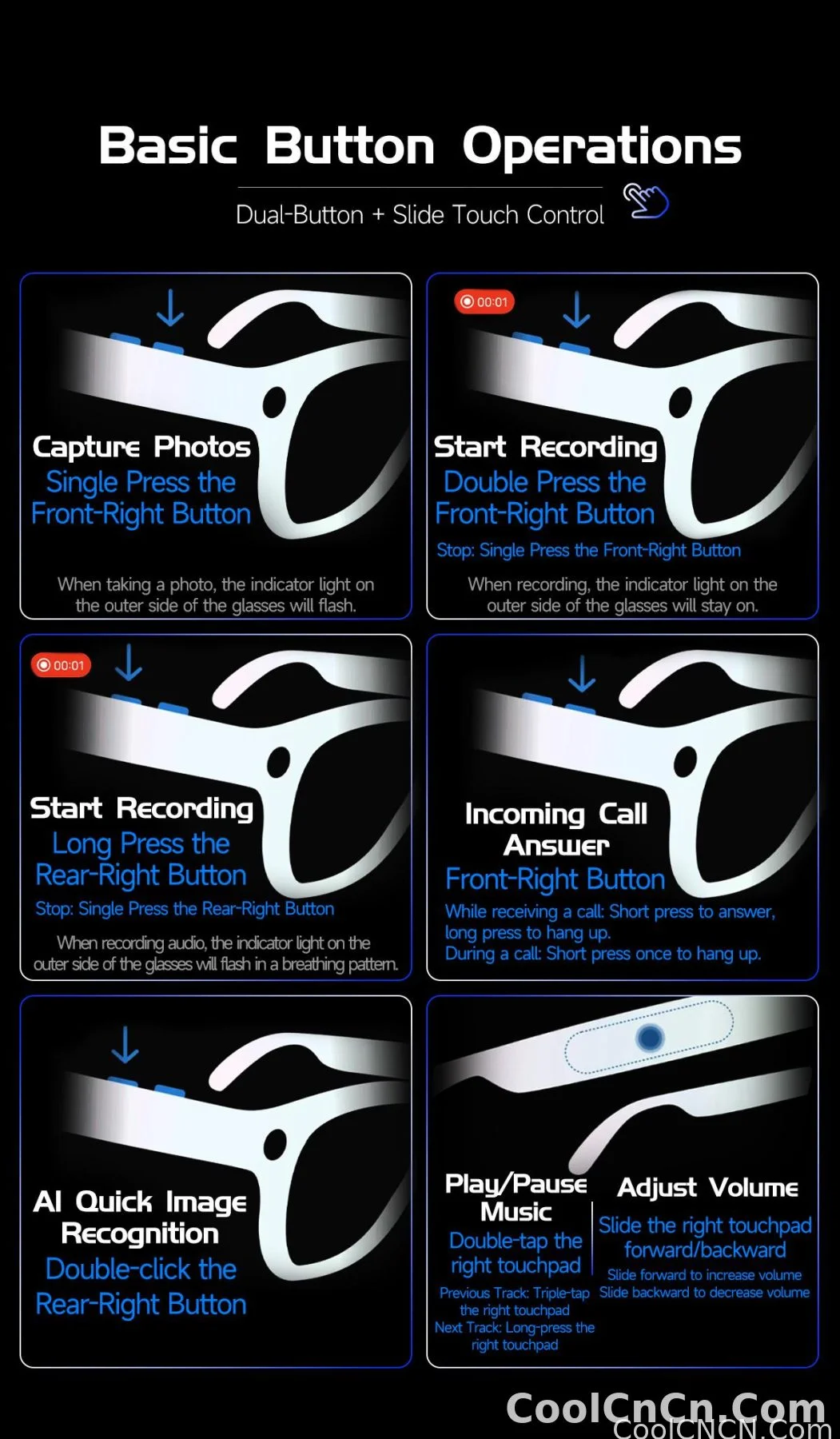 2026New 4K Ultra HD Color Change BT Call Smart Glasses AI Chat Music Player 800W Pixel Camera 1080P Video  AI Sports Glasses Men - detail