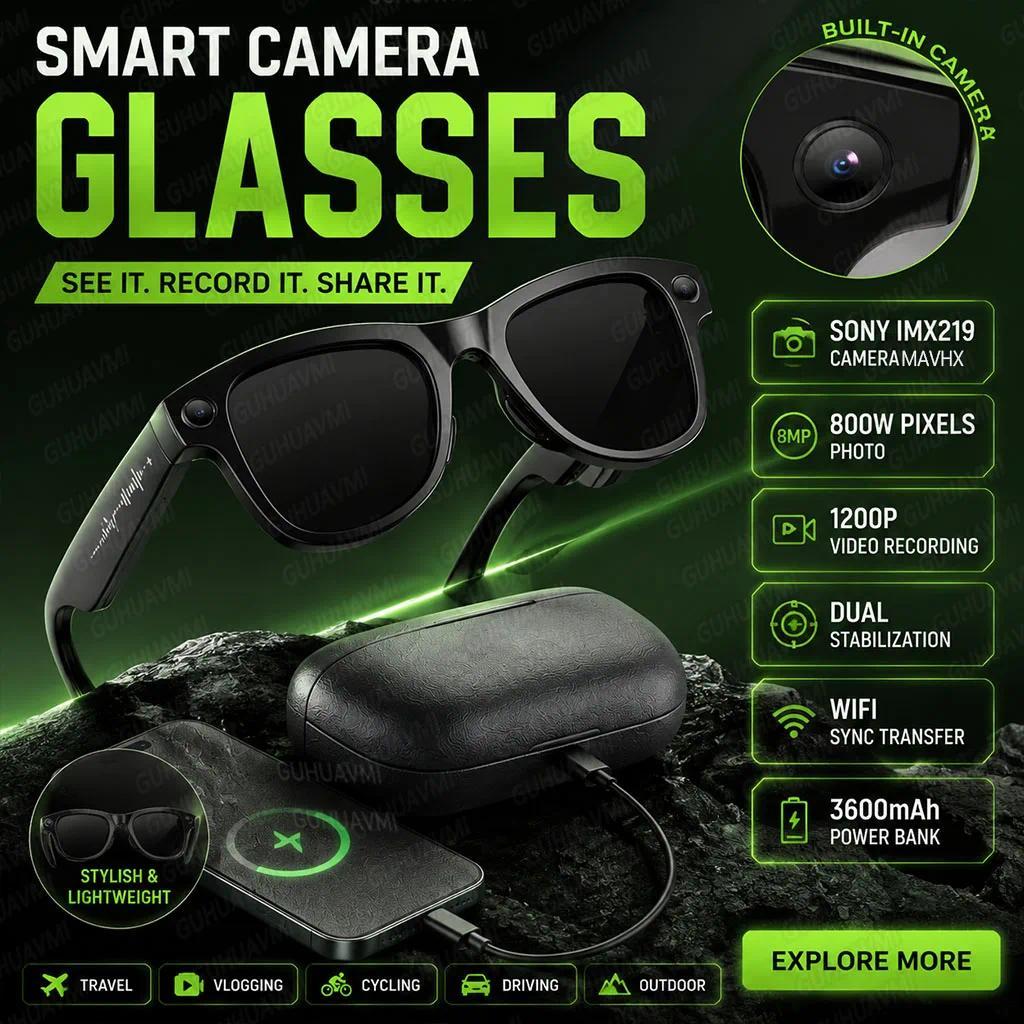 2026 AI Smart Glasses 1080P HD Camera Video Recorder Voice Translation Wireless Audio WiFi Sync Touch Eyewear for Travel Men Use