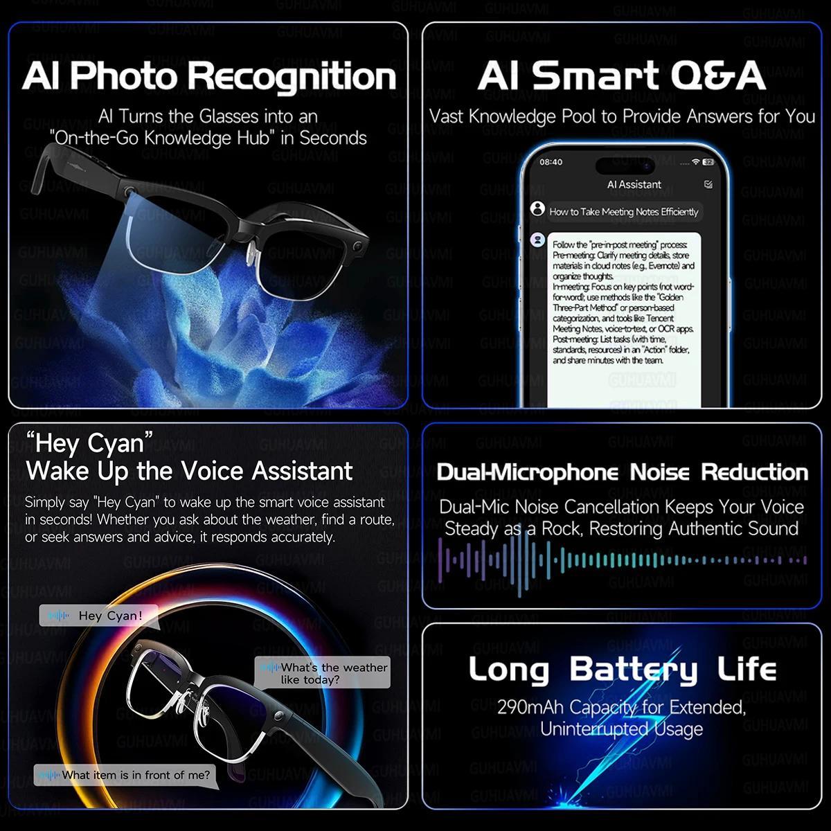2026New AI Smart Glasses 800W Pixel Camera Various Language Translation Video Music BT Call Business 4K Color Change Glasses Men - gallery