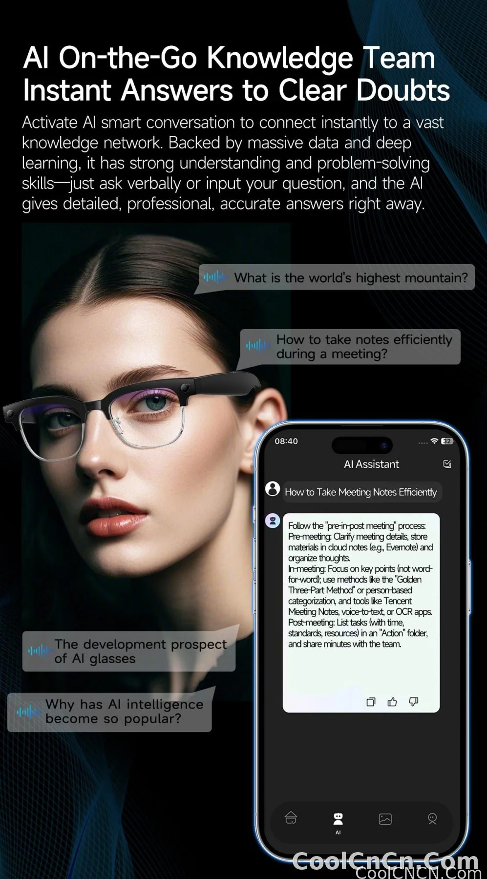 2026New AI Smart Glasses 800W Pixel Camera Various Language Translation Video Music BT Call Business 4K Color Change Glasses Men - detail