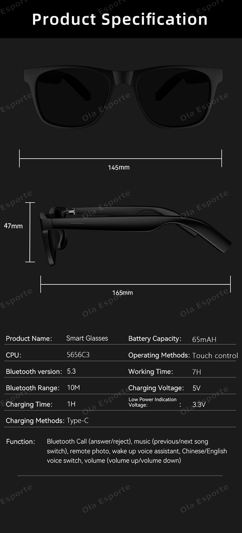 2026 Smart Glasses AI Voice Intelligent Bluetooth Call Music Playback Glasses Touch Headset UV Protection Sunglasses Man Women - gallery