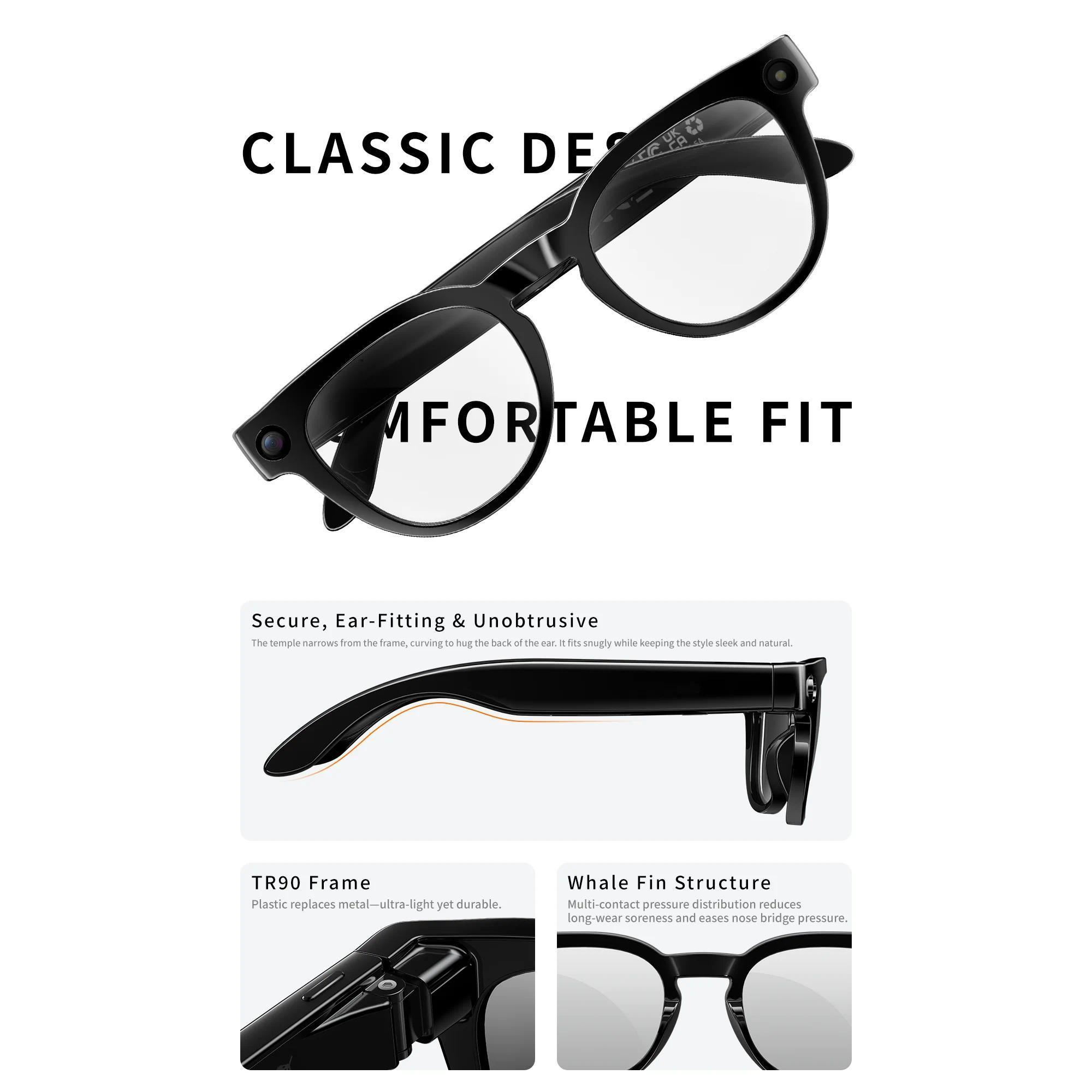 AI Smart Glasses 8MP HD Camera Video Recording AI Translation Voice Assistant TR90 Ultralight Bluetooth Call Music Smart Eyewear - gallery