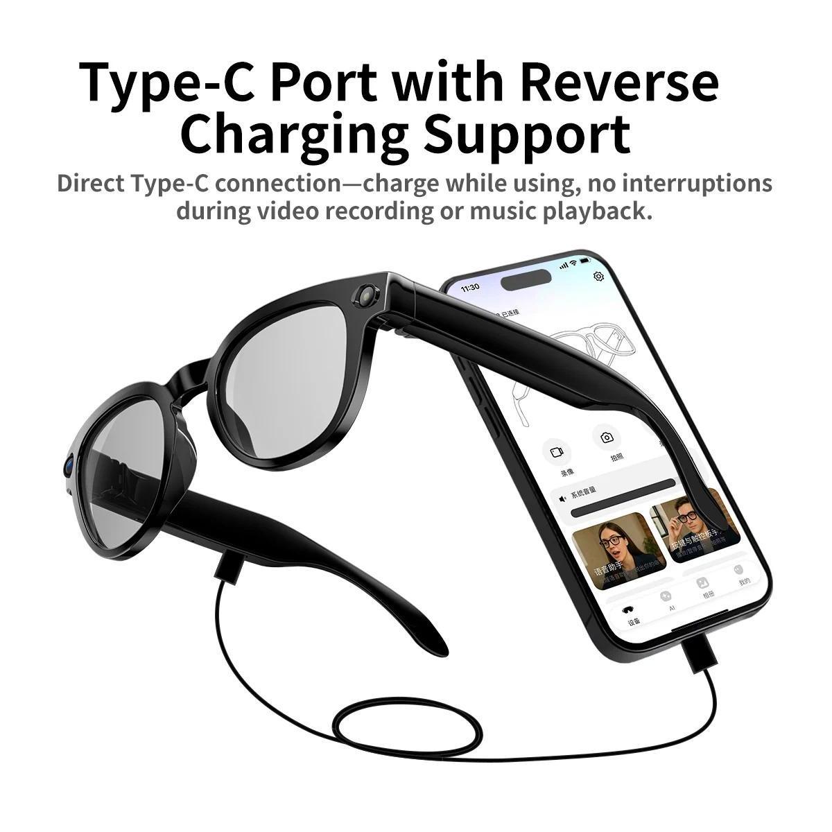 AI Smart Glasses 8MP HD Camera Video Recording AI Translation Voice Assistant TR90 Ultralight Bluetooth Call Music Smart Eyewear - gallery