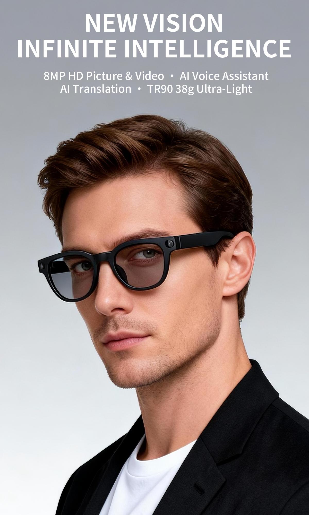AI Smart Glasses 8MP HD Camera Video Recording AI Translation Voice Assistant TR90 Ultralight Bluetooth Call Music Smart Eyewear - gallery