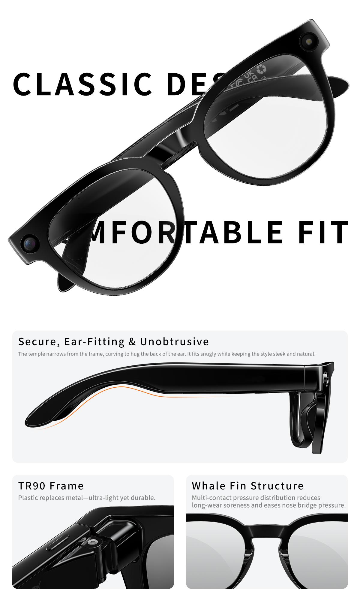 AI Smart Glasses 8MP HD Camera Video Recording AI Translation Voice Assistant TR90 Ultralight Bluetooth Call Music Smart Eyewear - gallery
