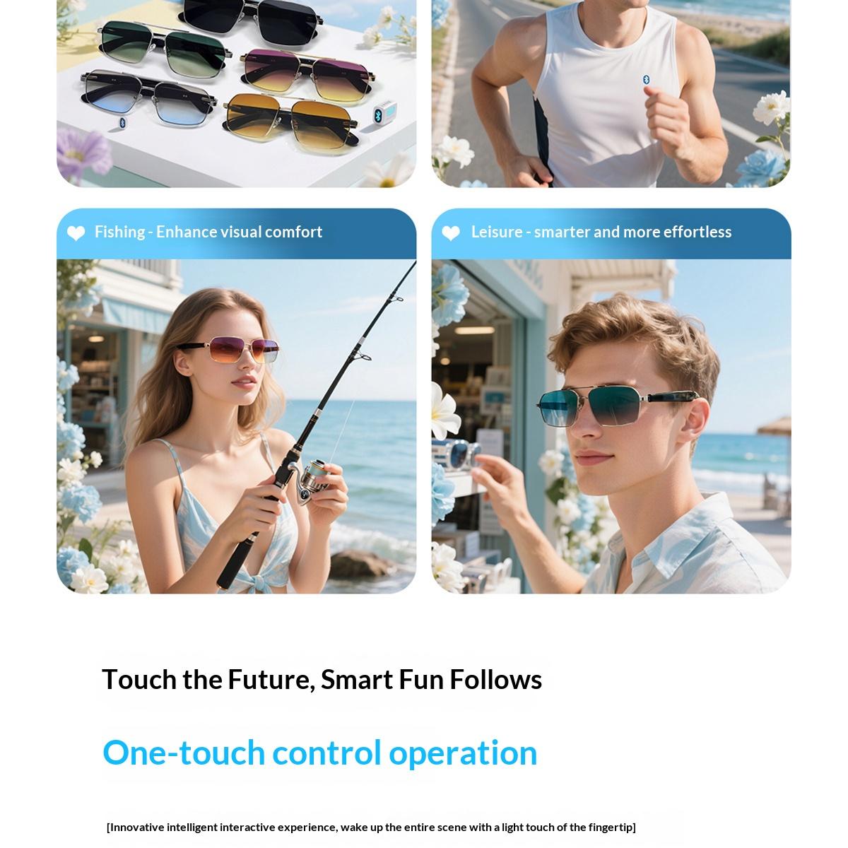 Smart Glasses Real Time Translation Wireless Bluetooth Touch Call Sports For Men Music Smart Glasses With Translator - gallery