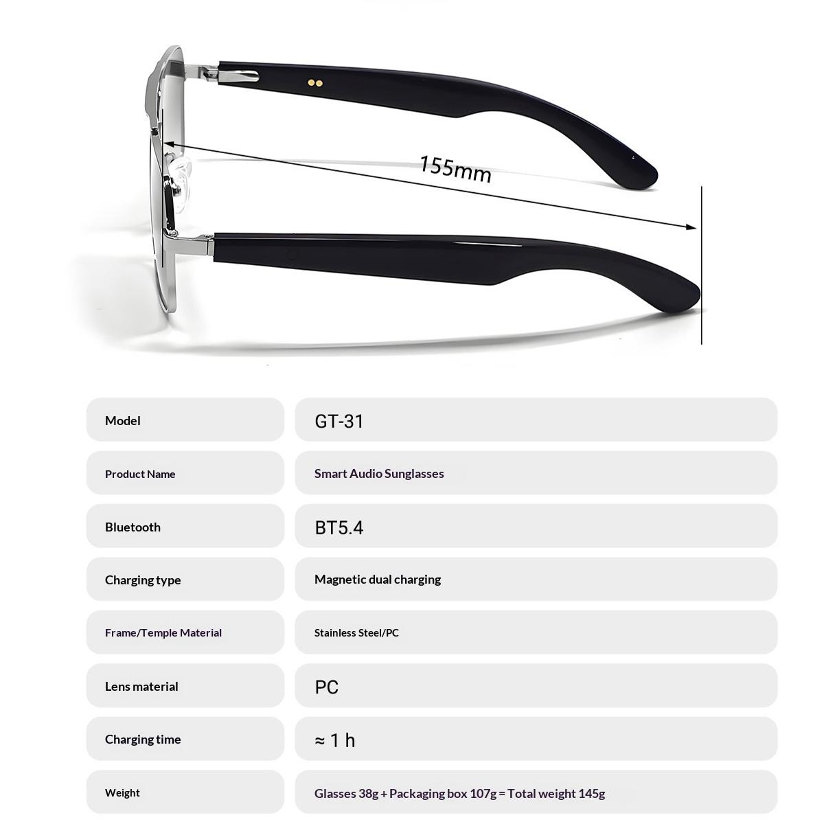 Smart Glasses Real Time Translation Wireless Bluetooth Touch Call Sports For Men Music Smart Glasses With Translator - gallery