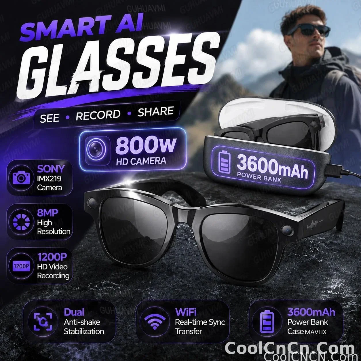 AI Camera Glasses 2026 New 1080P Video Recorder Bluetooth Audio Open Ear Music Voice Control WiFi Sync Smart Eyewear Outdoor Use