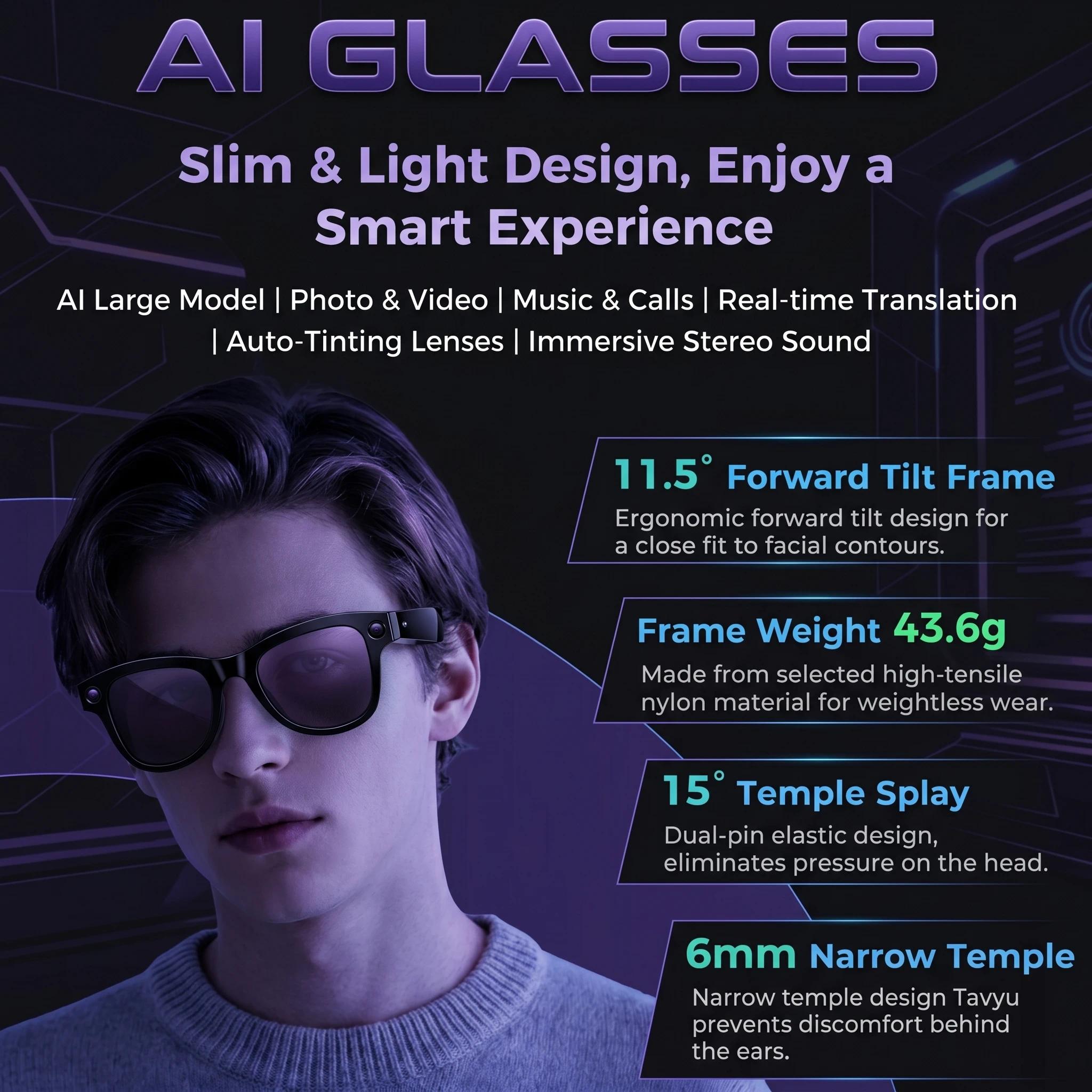 2026 New AI Video Glasses 1080P HD Camera Recorder Bluetooth Audio Voice Control Touch WiFi Sync Smart Glasses for Travel Use HD - gallery