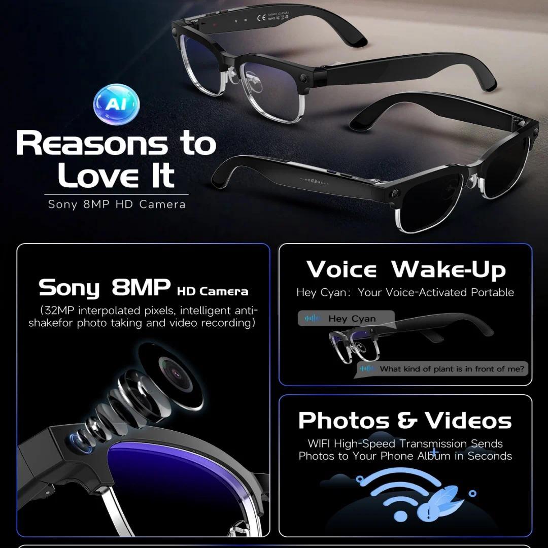 2026 New 8K HD AI Smart Glasses Men with Chat GPT 800MP Camera Bluetooth Call AI Translation Voice Assistant Control Unisex Sung - gallery