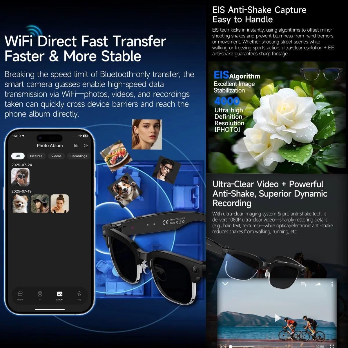 2026 New 8K HD AI Smart Glasses Men with Chat GPT 800MP Camera Bluetooth Call AI Translation Voice Assistant Control Unisex Sung - gallery
