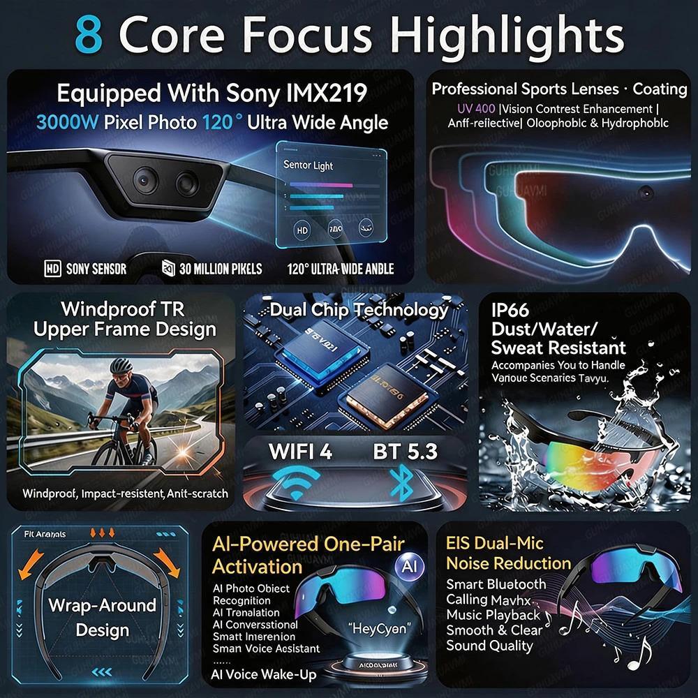 2026 New AI Sport Cycling Smart Glasses 80MP Camera 1200P HD Video Bluetooth 5.3WiFi Open Ear Riding Speaker Real-Time Translate - gallery