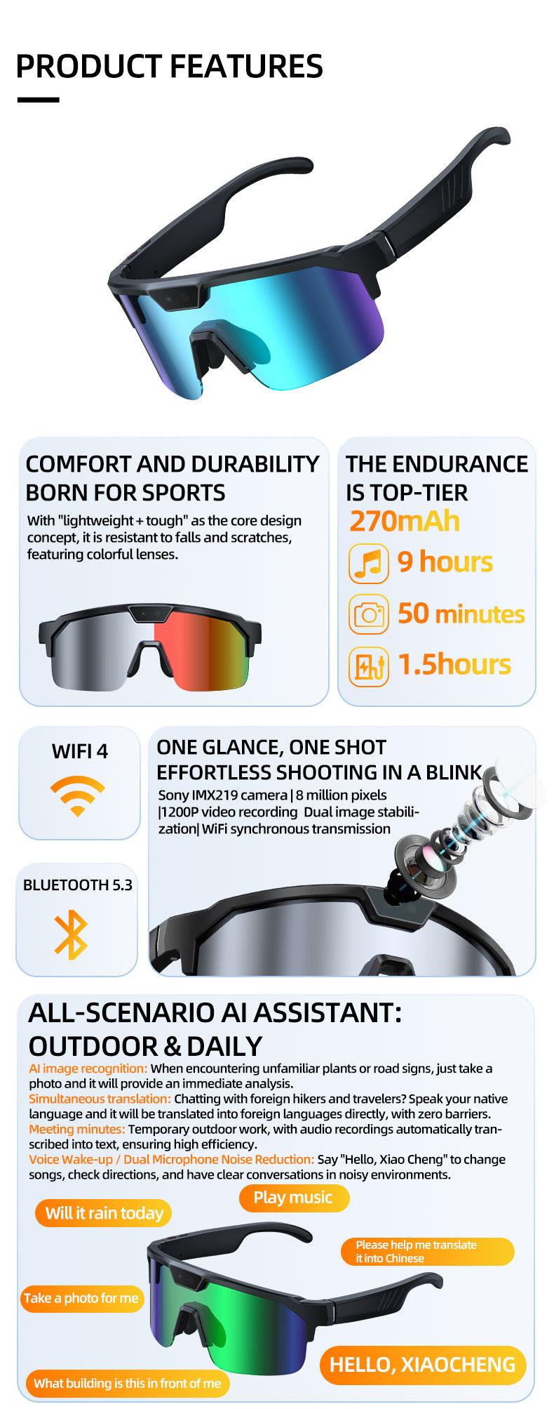 2026 New AI Sport Cycling Smart Glasses 80MP Camera 1200P HD Video Bluetooth 5.3WiFi Open Ear Riding Speaker Real-Time Translate - gallery
