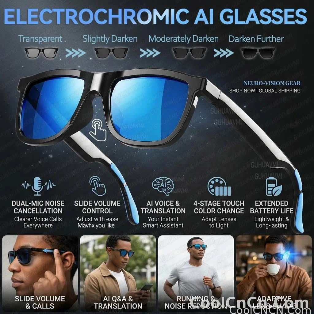 2026 New Touch Color Change Smart Glasses 100+Translation Voice Wake-Up Dual Mic Noise Reduction Bluetooth Music Audio Sunglasse