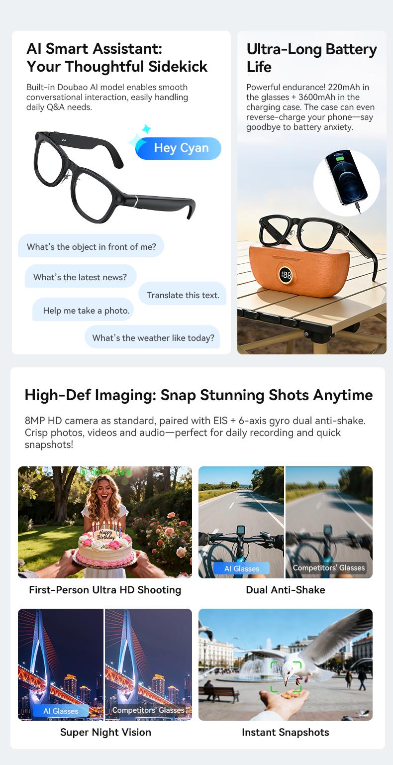 AI Smart Audio image Glasses, 3600mAh Charging Case, Hands-Free Call, Open-Ear Headphones, for Driving, Running, Daily Use - gallery