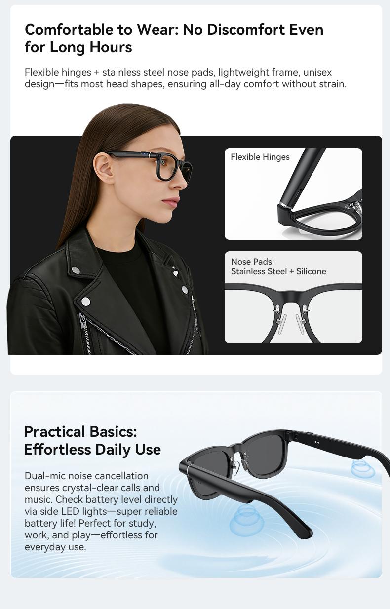 AI Smart Audio image Glasses, 3600mAh Charging Case, Hands-Free Call, Open-Ear Headphones, for Driving, Running, Daily Use - gallery