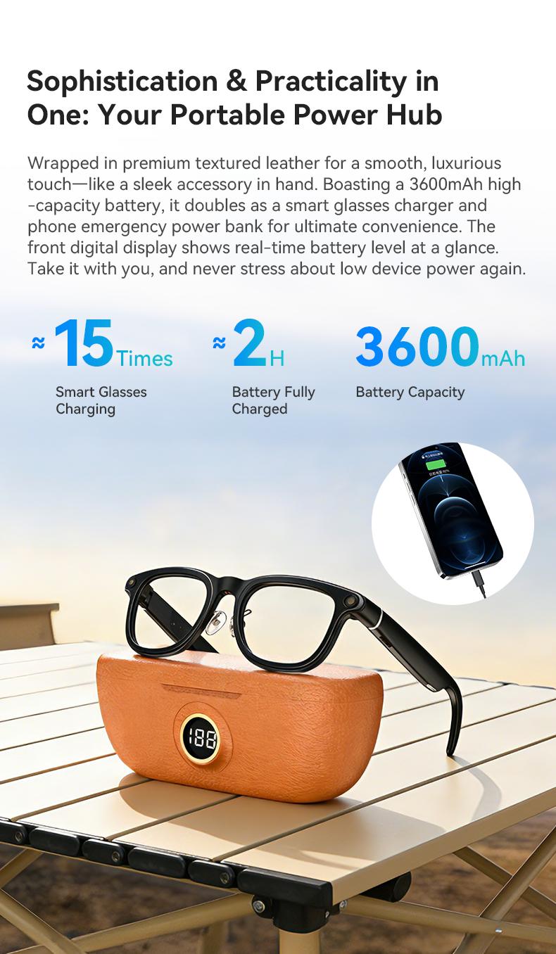 AI Smart Audio image Glasses, 3600mAh Charging Case, Hands-Free Call, Open-Ear Headphones, for Driving, Running, Daily Use - gallery