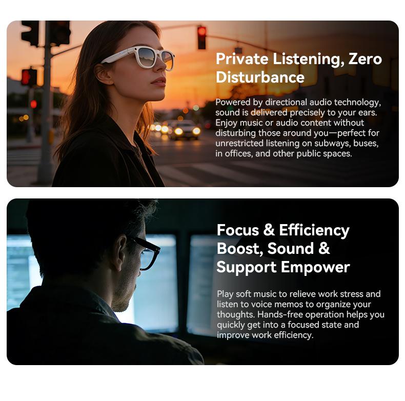 AI Smart Audio image Glasses, 3600mAh Charging Case, Hands-Free Call, Open-Ear Headphones, for Driving, Running, Daily Use - gallery