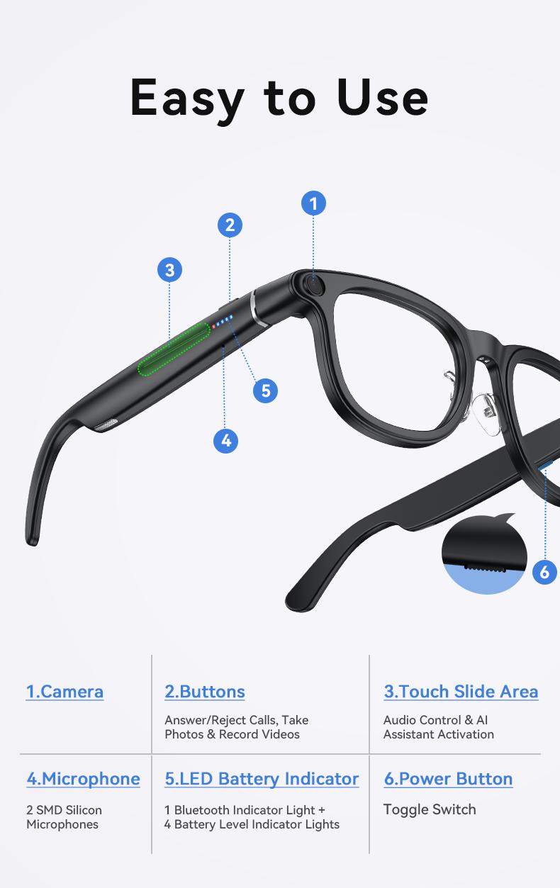AI Smart Audio image Glasses, 3600mAh Charging Case, Hands-Free Call, Open-Ear Headphones, for Driving, Running, Daily Use - gallery