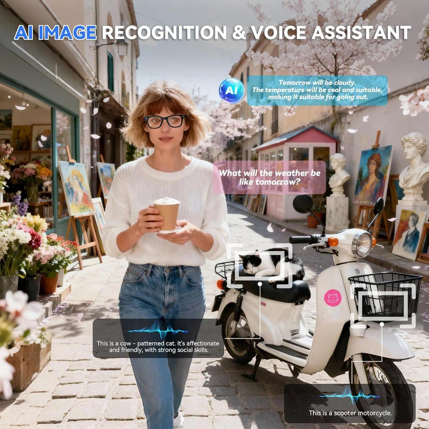 AI Smart Glasses 8MP HD Camera Sunglasses Audio AI Voice Assistant Real-Time Translation Vlog Eyeglasses for Daily Work Travel - gallery