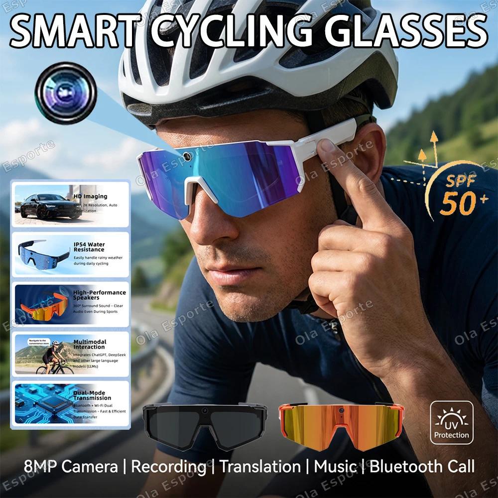 2026 New 4K HD AI Smart Cycling Glasses Men 800MP Camera Goggle BT Call AI Translation Voice Assistant Control Sunglasses Women